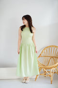 Caramelle Gingham High Neck Smocked Maxi Dress in Green