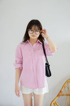 Dulcie Stripes Button Down Long Sleeve Top in Pink