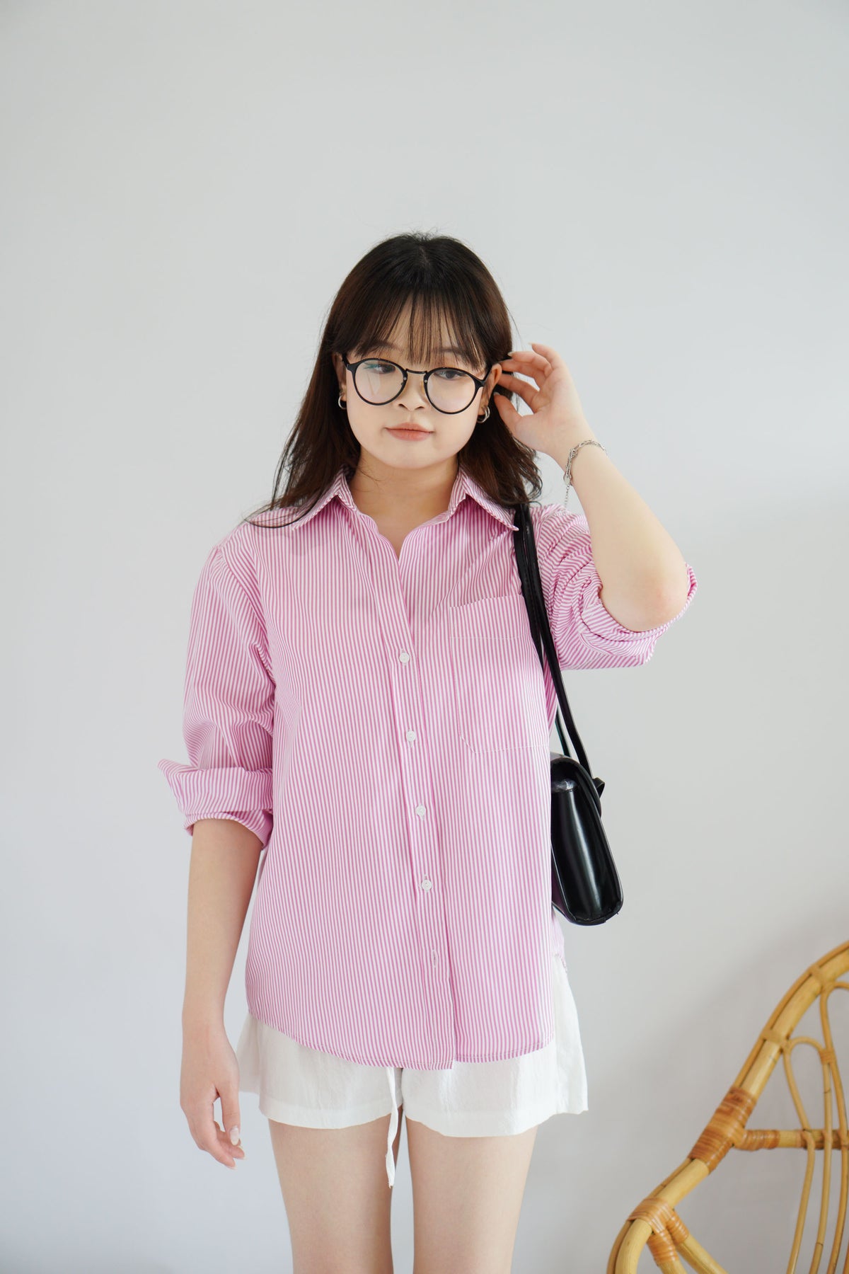 Dulcie Stripes Button Down Long Sleeve Top in Pink