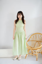 Caramelle Gingham High Neck Smocked Maxi Dress in Green