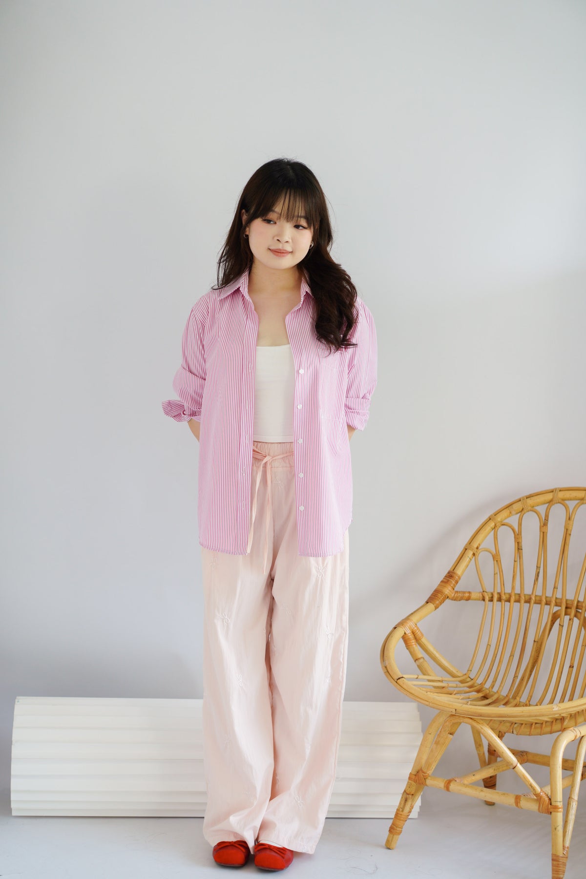 Dulcie Stripes Button Down Long Sleeve Top in Pink
