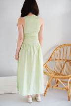 Caramelle Gingham High Neck Smocked Maxi Dress in Green