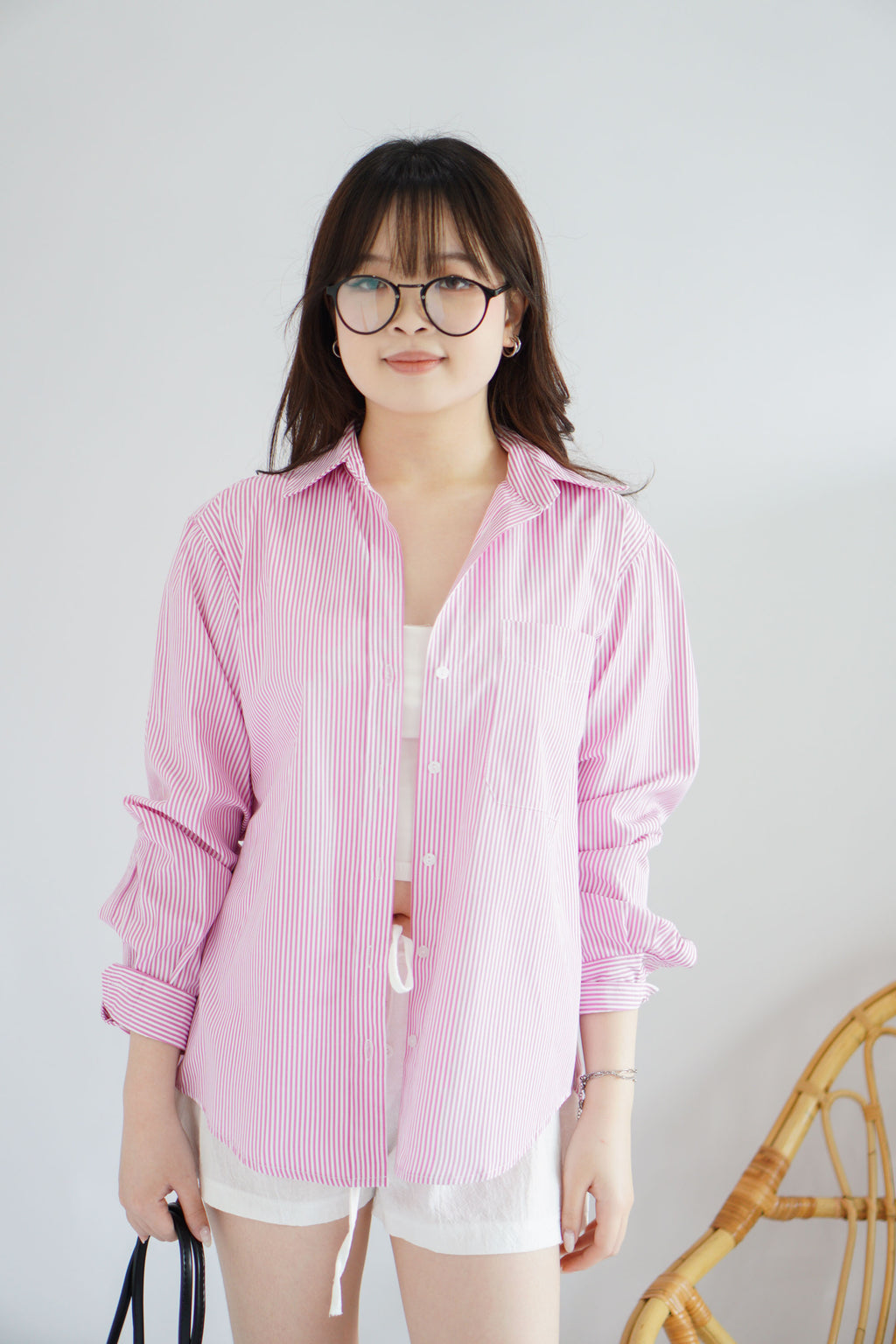 Dulcie Stripes Button Down Long Sleeve Top in Pink