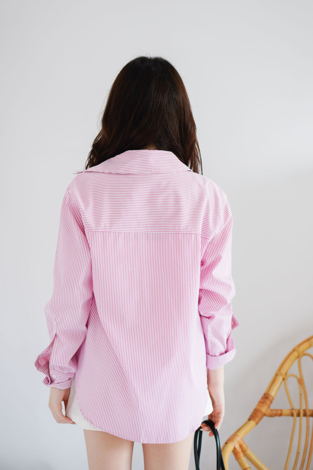 Dulcie Stripes Button Down Long Sleeve Top in Pink