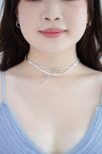 Ribbon Pearl Choker in Silver