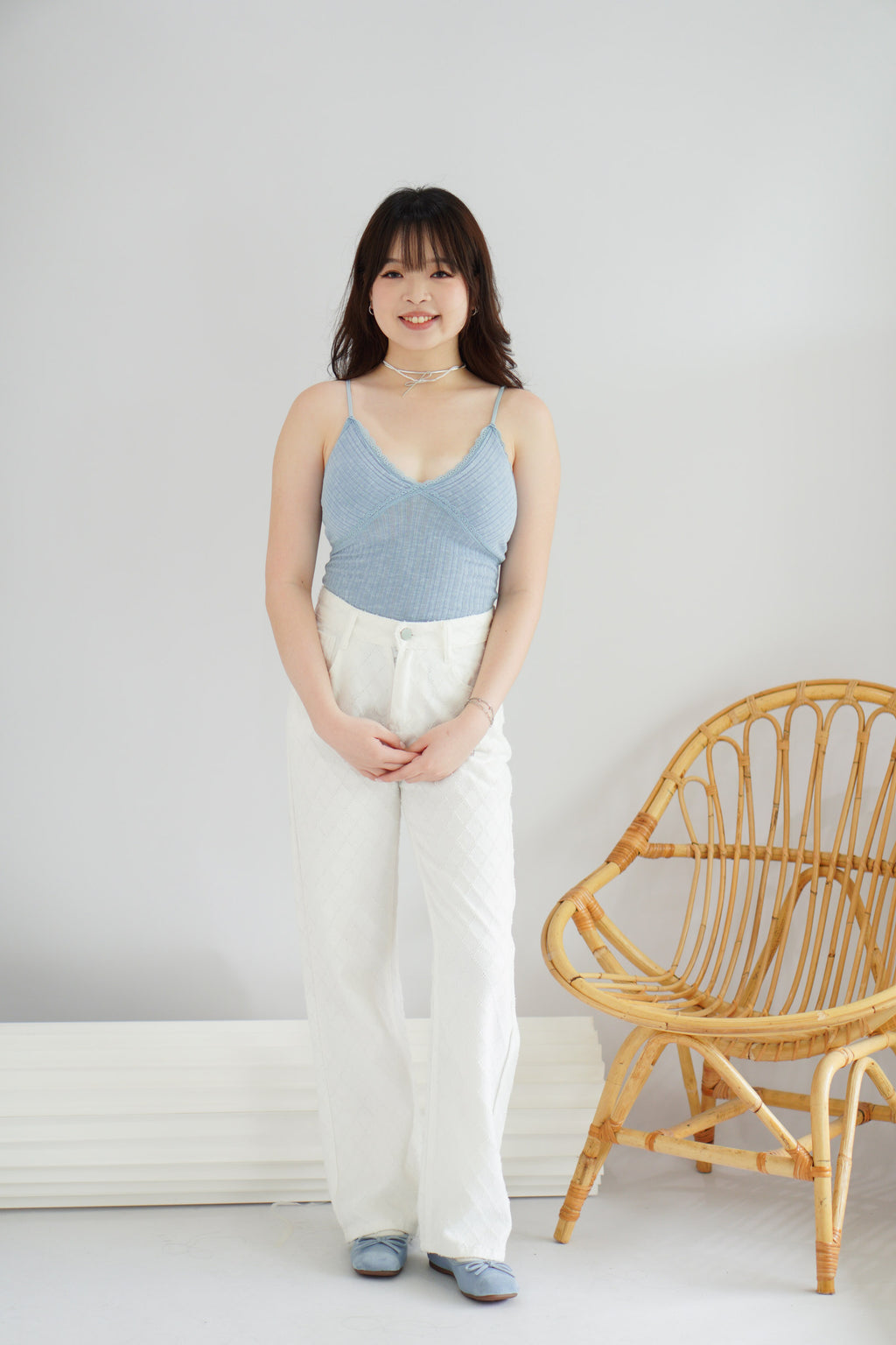 (BACKORDER) Lolly Padded Deep V Camisole Top in Blue