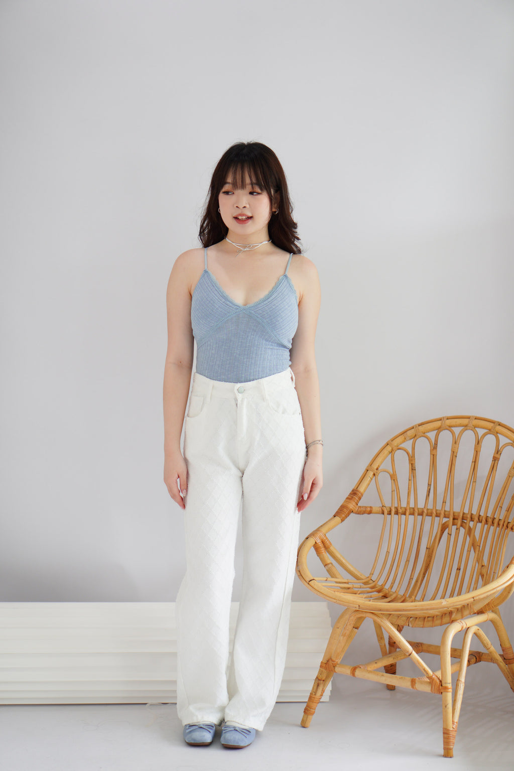 (BACKORDER) Lolly Padded Deep V Camisole Top in Blue