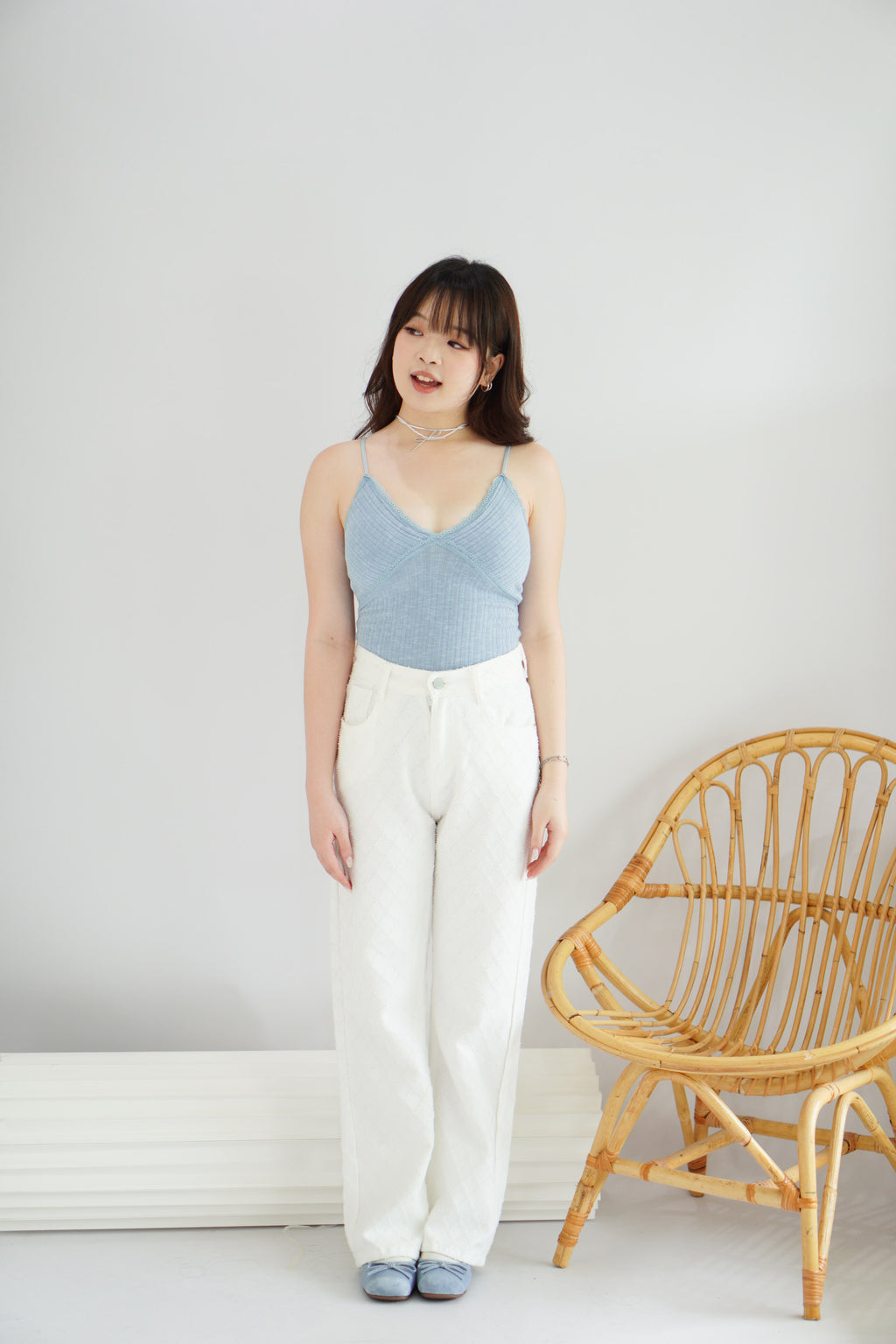 (BACKORDER) Lolly Padded Deep V Camisole Top in Blue