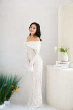 (Premium) Thaleessa Lace Off Shoulder Maxi Dress in White