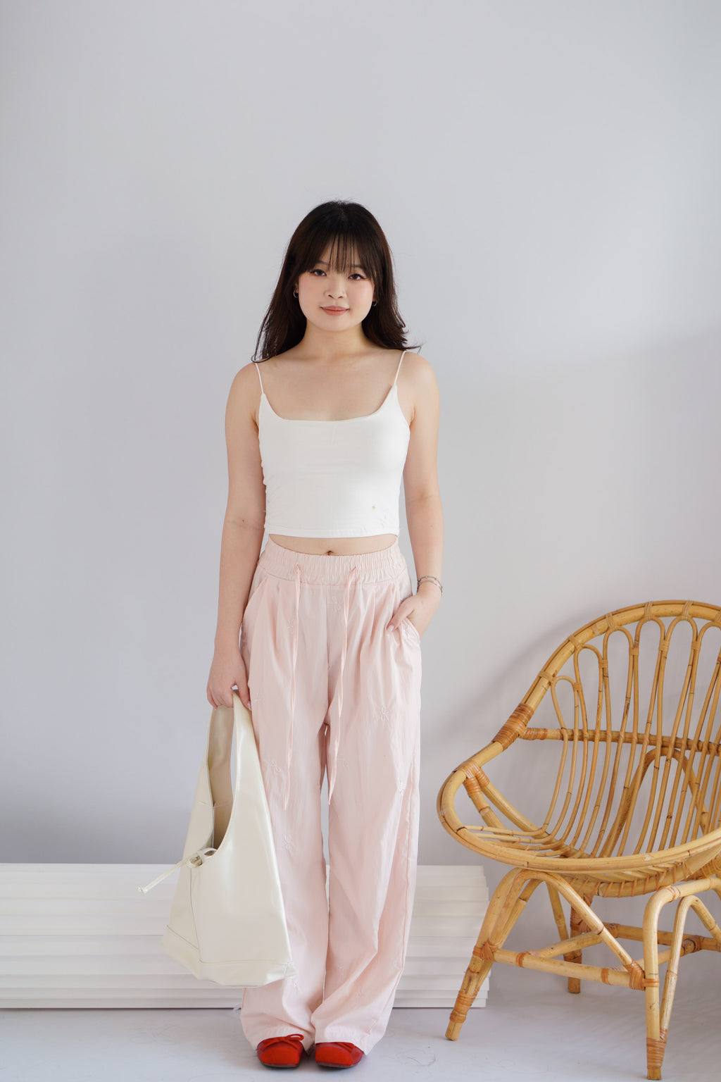 Twibelle Ribbon Drawstring Pants in Light Pink