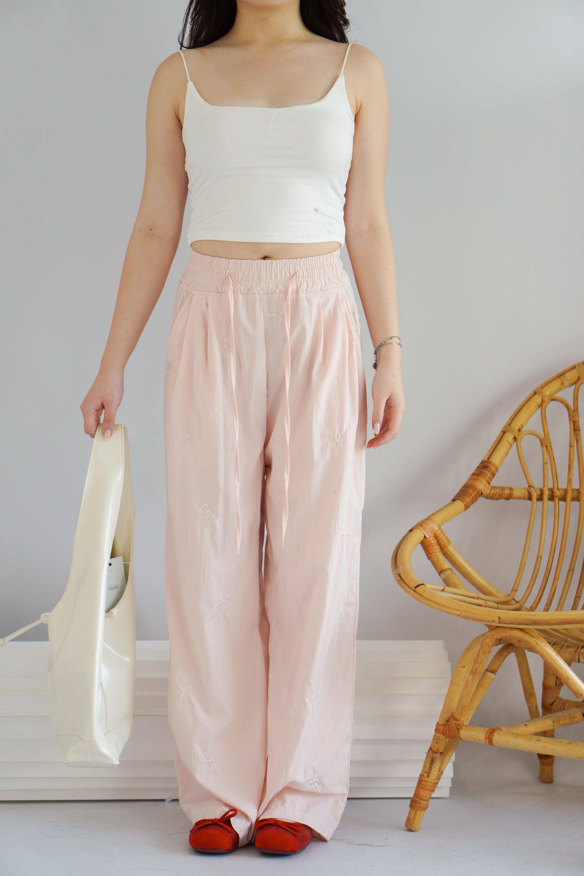 Twibelle Ribbon Drawstring Pants in Light Pink