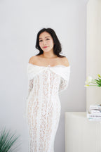 (Premium) Thaleessa Lace Off Shoulder Maxi Dress in White