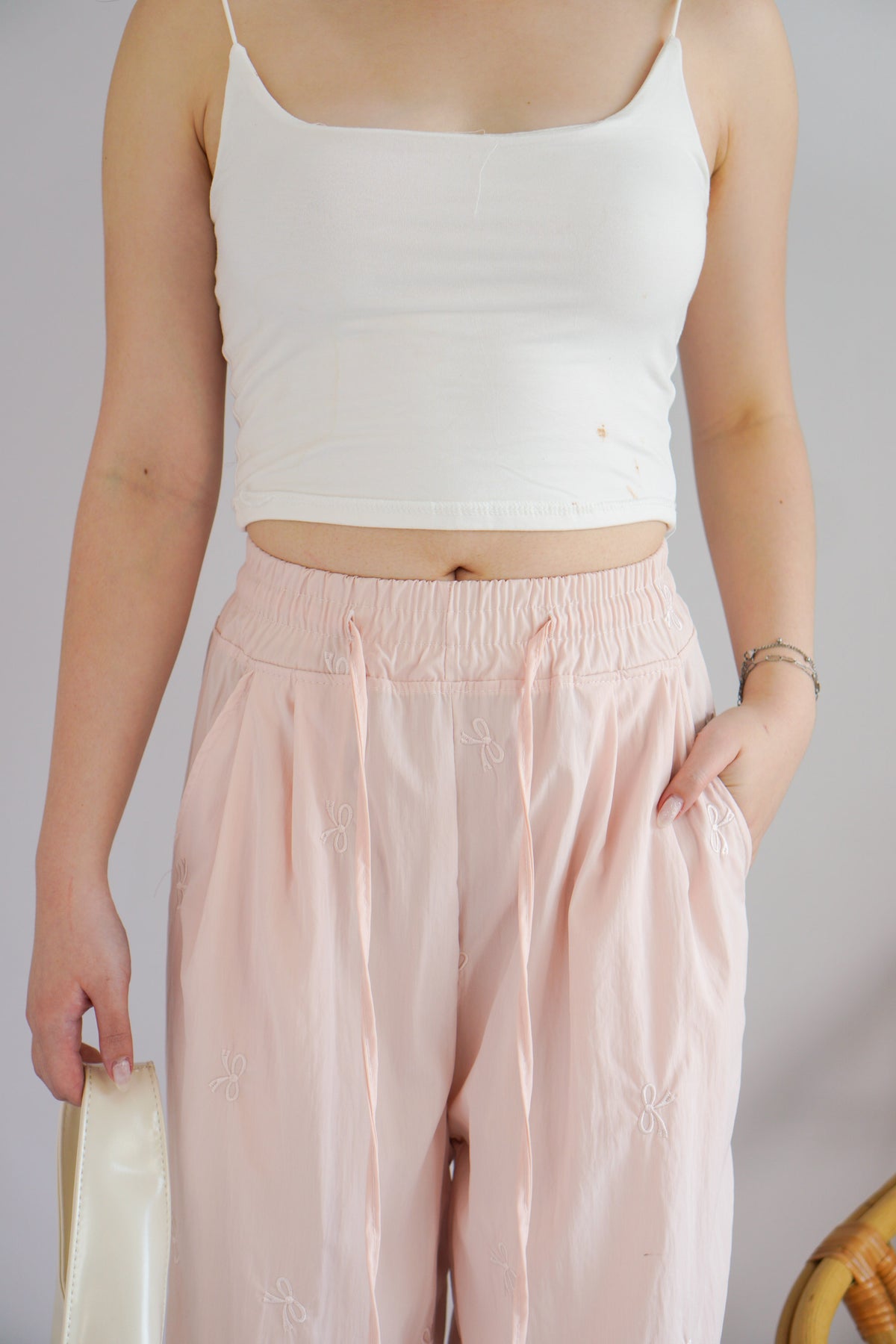 Twibelle Ribbon Drawstring Pants in Light Pink