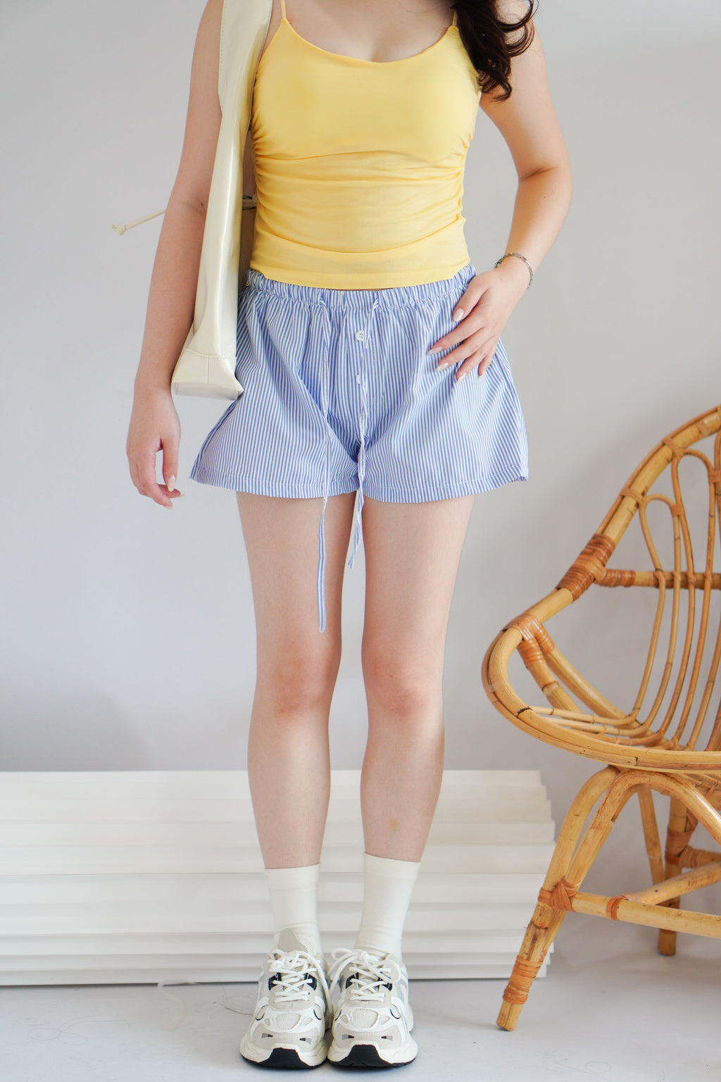 (BACKORDER) Bonbon Drawstring Lounge Shorts in Blue Stripes