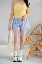 (BACKORDER) Bonbon Drawstring Lounge Shorts in Blue Stripes