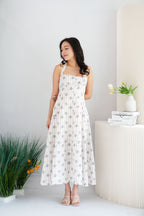 Vesira Halter Neck Floral Maxi A-Line Dress in White