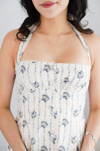 Vesira Halter Neck Floral Maxi A-Line Dress in White