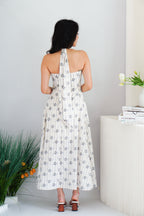 Vesira Halter Neck Floral Maxi A-Line Dress in White