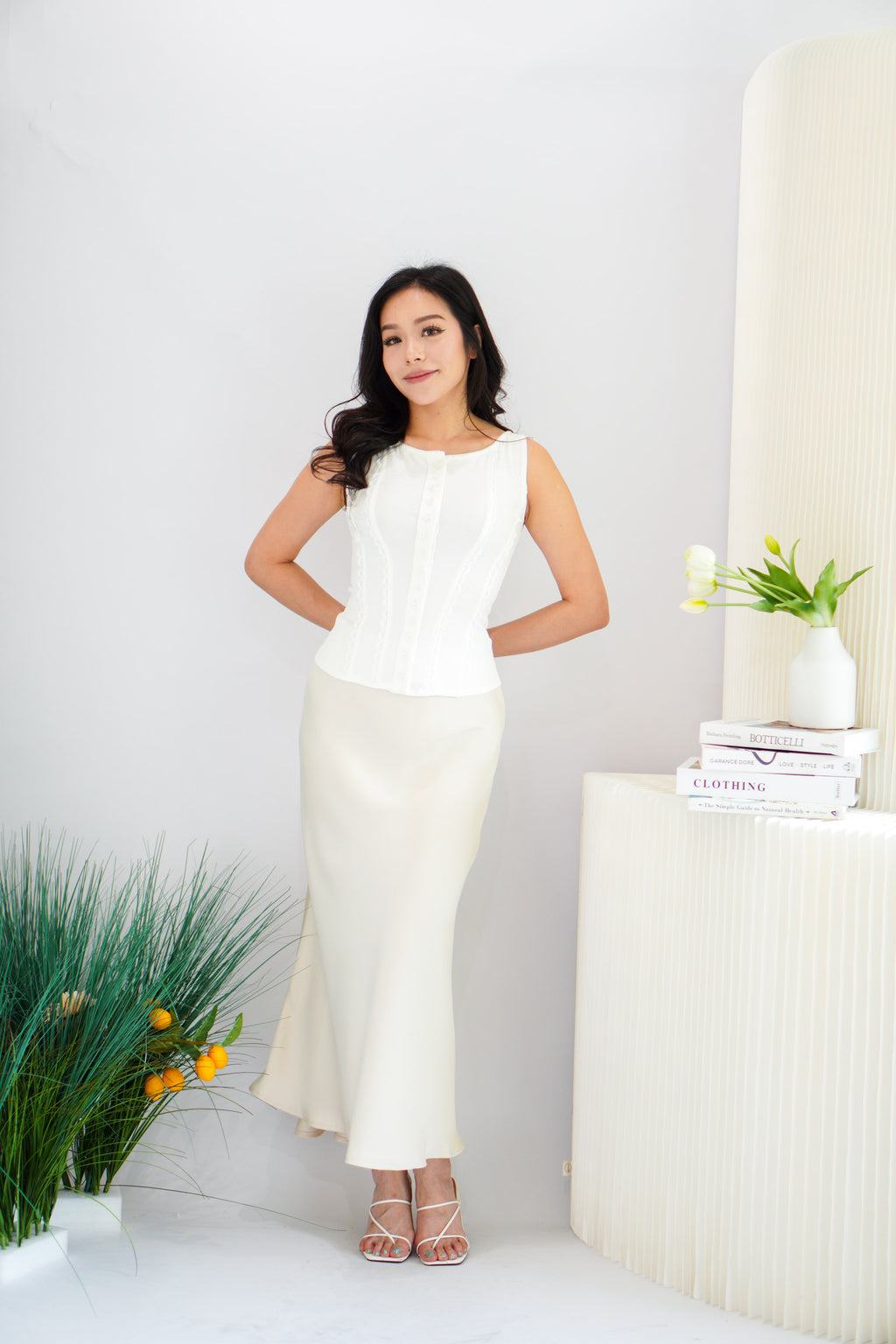 Rynki Button Down Boat Neck Top in White