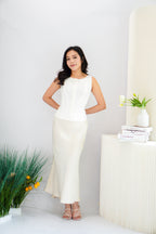 Rynki Button Down Boat Neck Top in White