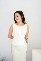 Rynki Button Down Boat Neck Top in White
