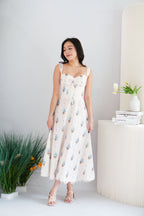 Noevia Floral Lace Maxi A-Line Dress in Cream