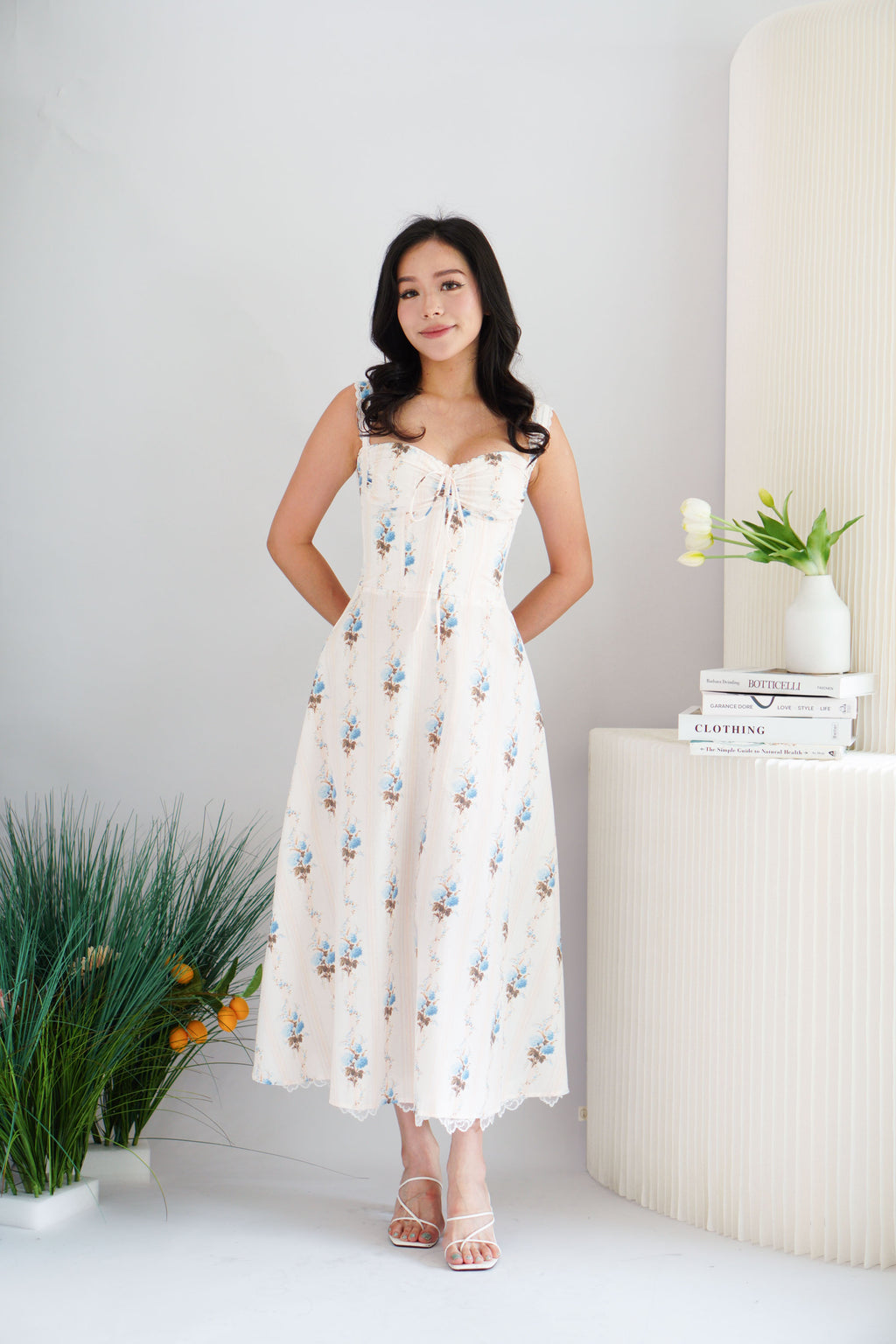 Noevia Floral Lace Maxi A-Line Dress in Cream