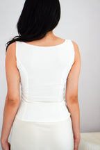 Rynki Button Down Boat Neck Top in White