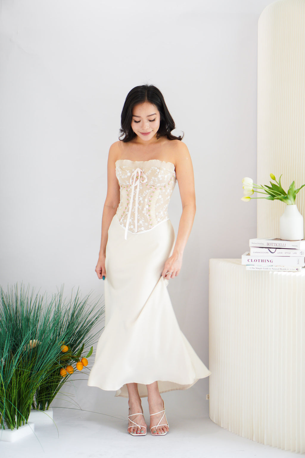 Orielle Floral Tube Corset Top in Beige