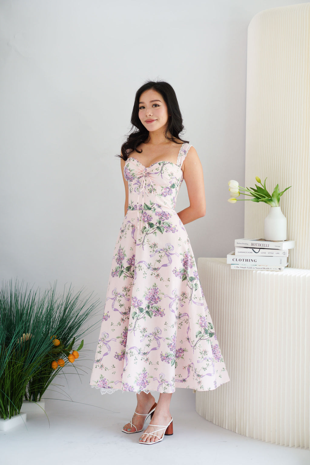 Lisette Floral Lace Maxi A-Line Dress in Pink