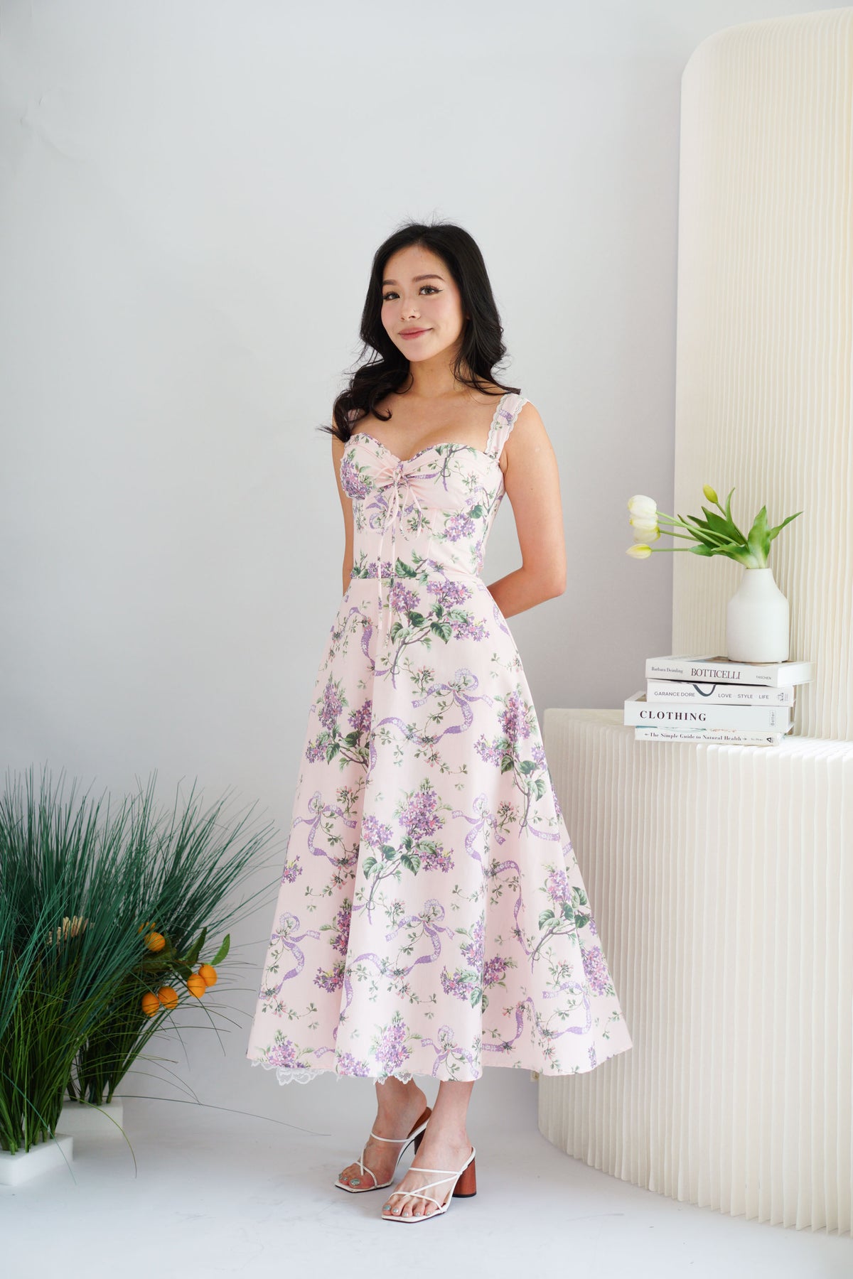 Lisette Floral Lace Maxi A-Line Dress in Pink