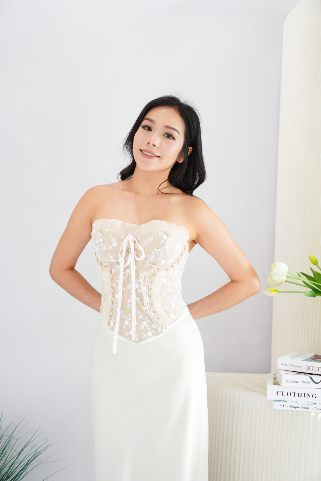 Orielle Floral Tube Corset Top in Beige