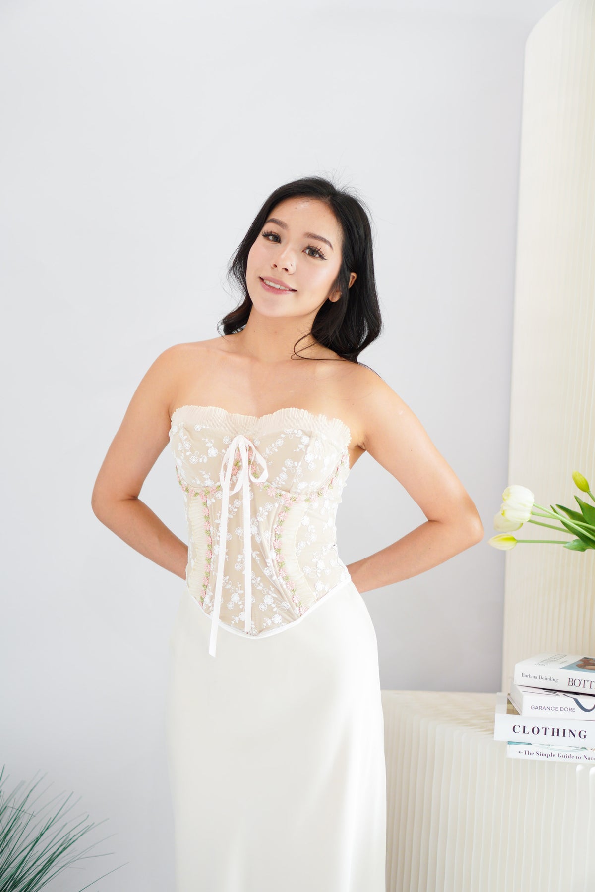 Orielle Floral Tube Corset Top in Beige