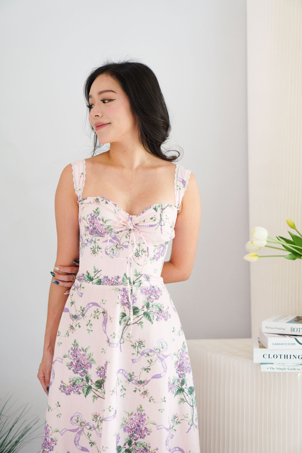 Lisette Floral Lace Maxi A-Line Dress in Pink