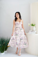 Lisette Floral Lace Maxi A-Line Dress in Pink
