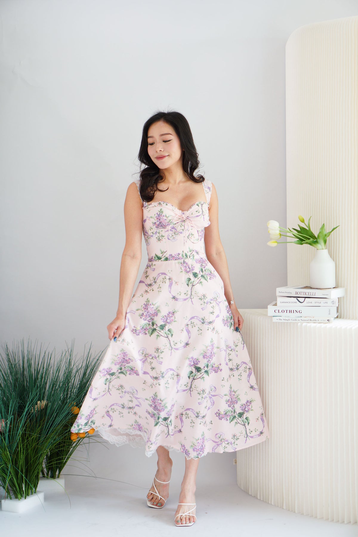 Lisette Floral Lace Maxi A-Line Dress in Pink