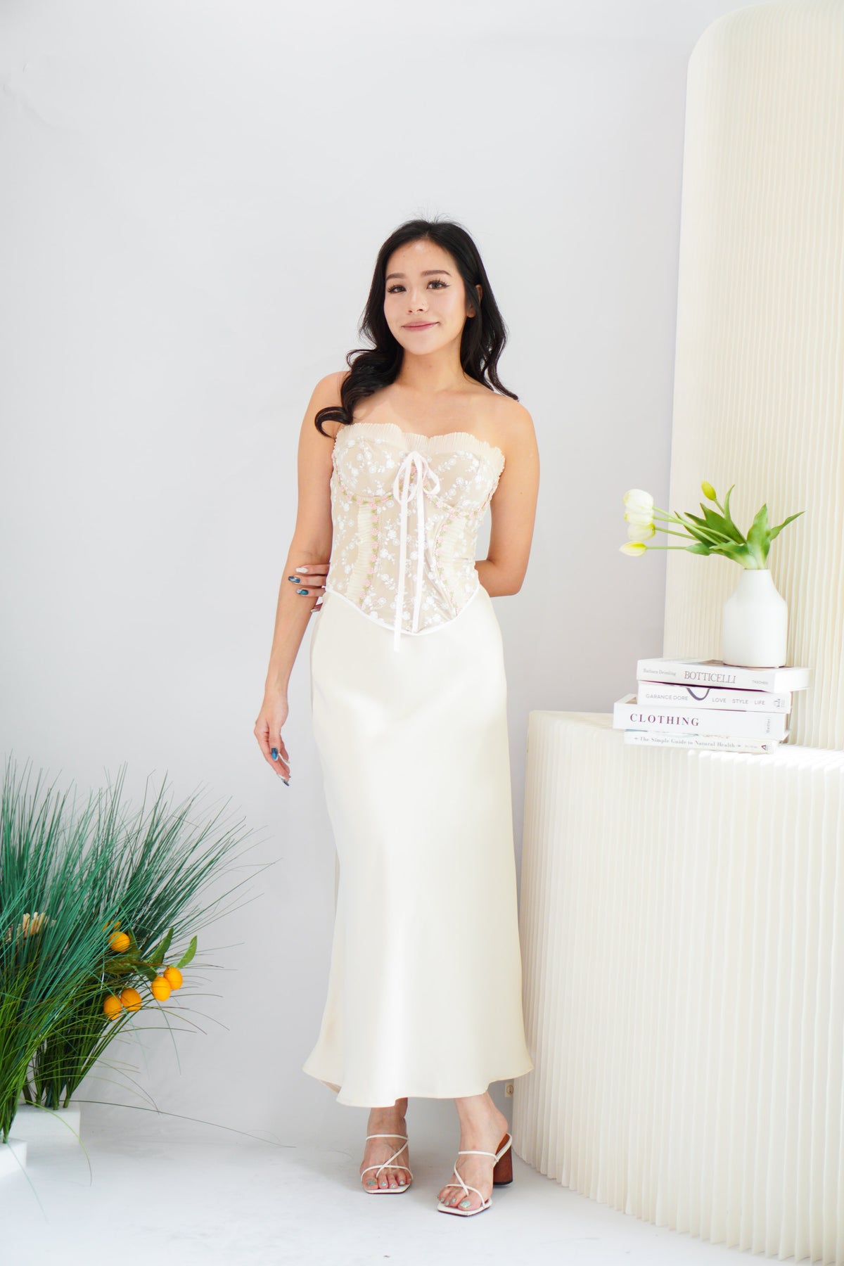 Orielle Floral Tube Corset Top in Beige