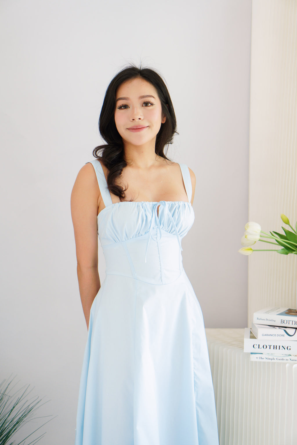 Chantelle Corset Maxi A-Line Dress in Light Blue