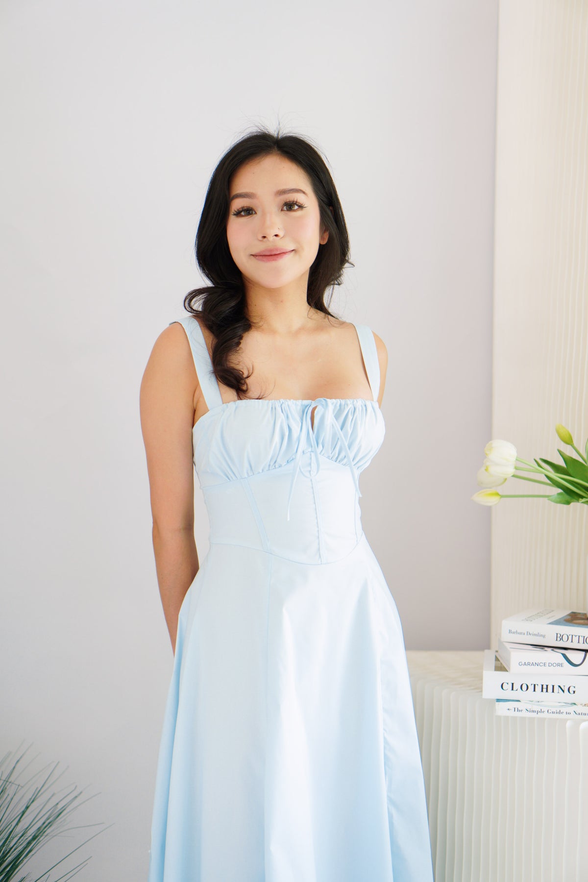 Chantelle Corset Maxi A-Line Dress in Light Blue
