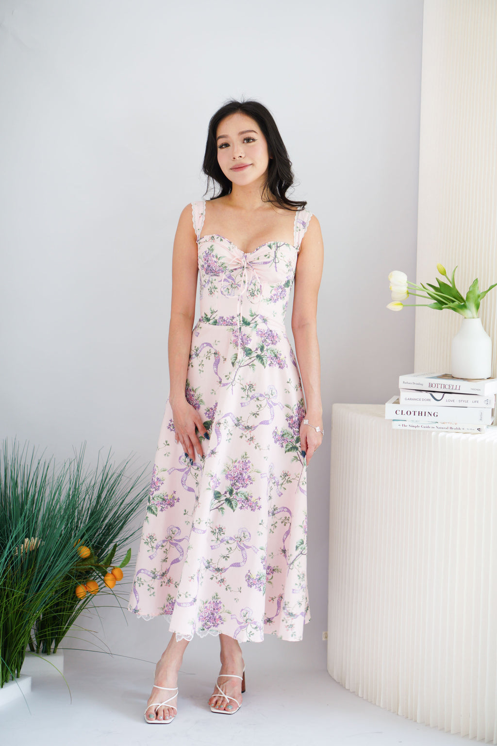 Lisette Floral Lace Maxi A-Line Dress in Pink