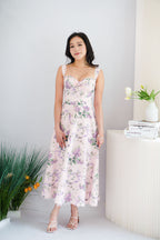 Lisette Floral Lace Maxi A-Line Dress in Pink