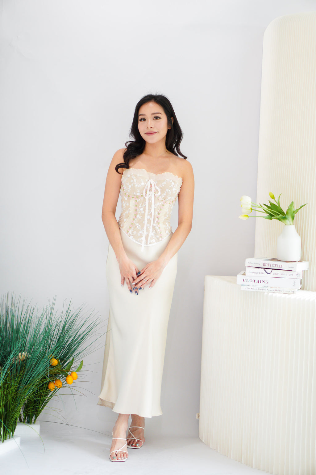 Orielle Floral Tube Corset Top in Beige