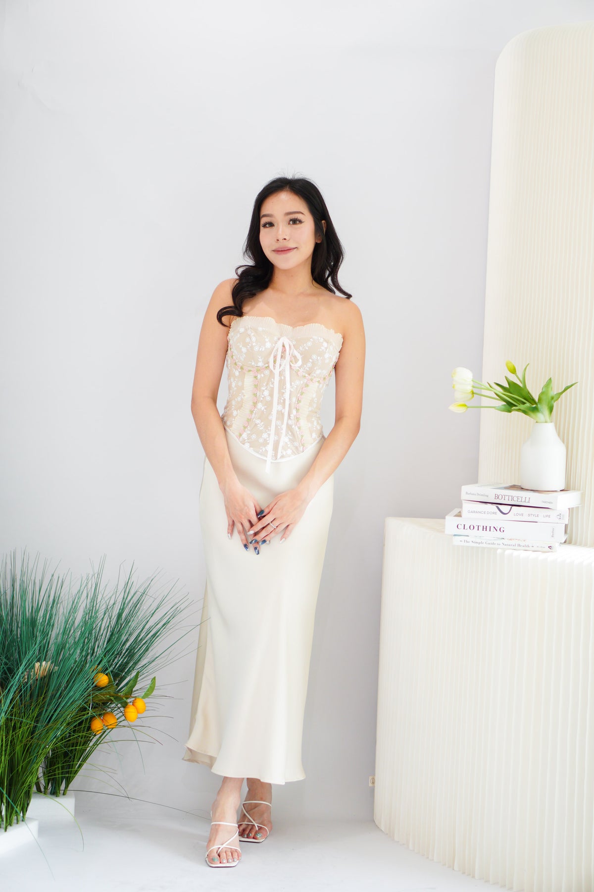 Orielle Floral Tube Corset Top in Beige