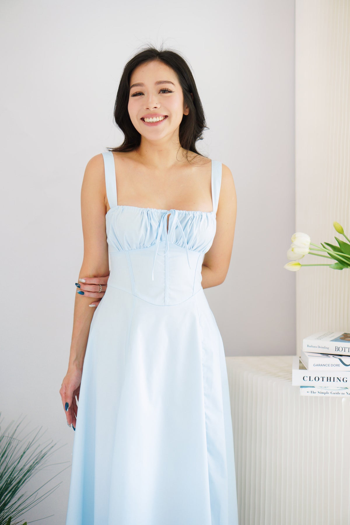 Chantelle Corset Maxi A-Line Dress in Light Blue