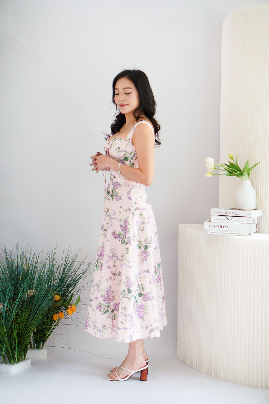 Lisette Floral Lace Maxi A-Line Dress in Pink