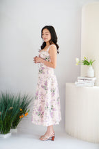 Lisette Floral Lace Maxi A-Line Dress in Pink