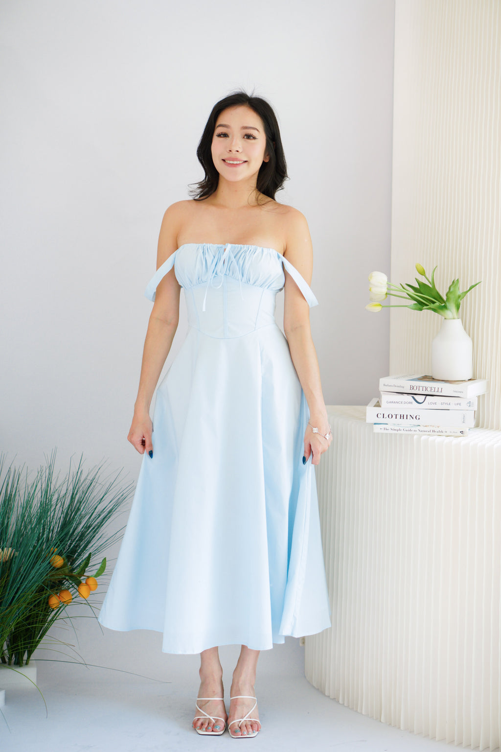 Chantelle Corset Maxi A-Line Dress in Light Blue