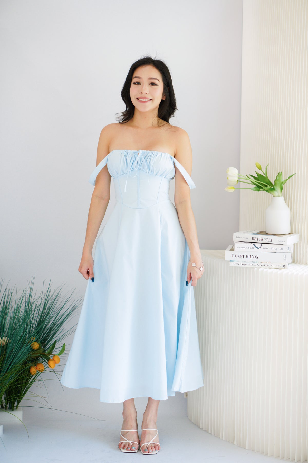 Chantelle Corset Maxi A-Line Dress in Light Blue