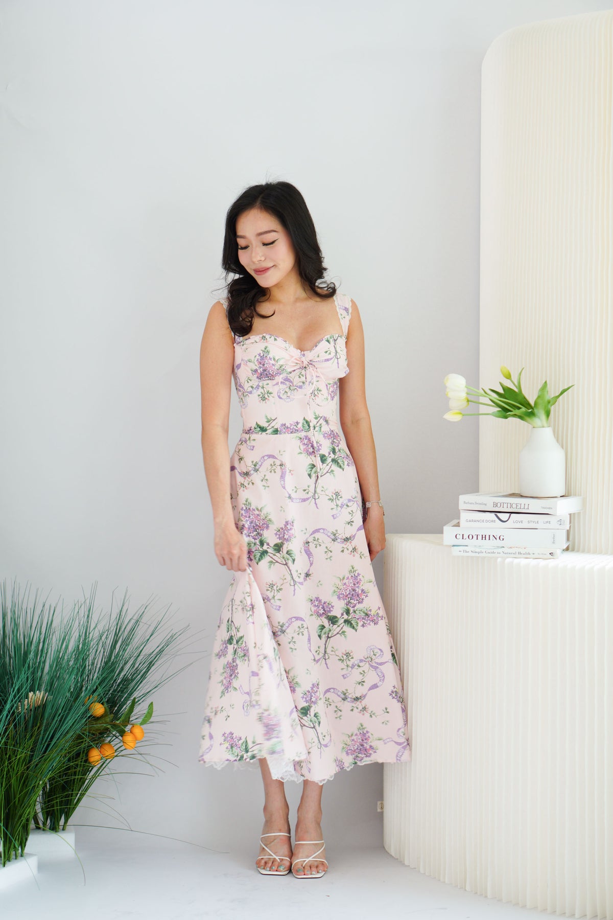 Lisette Floral Lace Maxi A-Line Dress in Pink