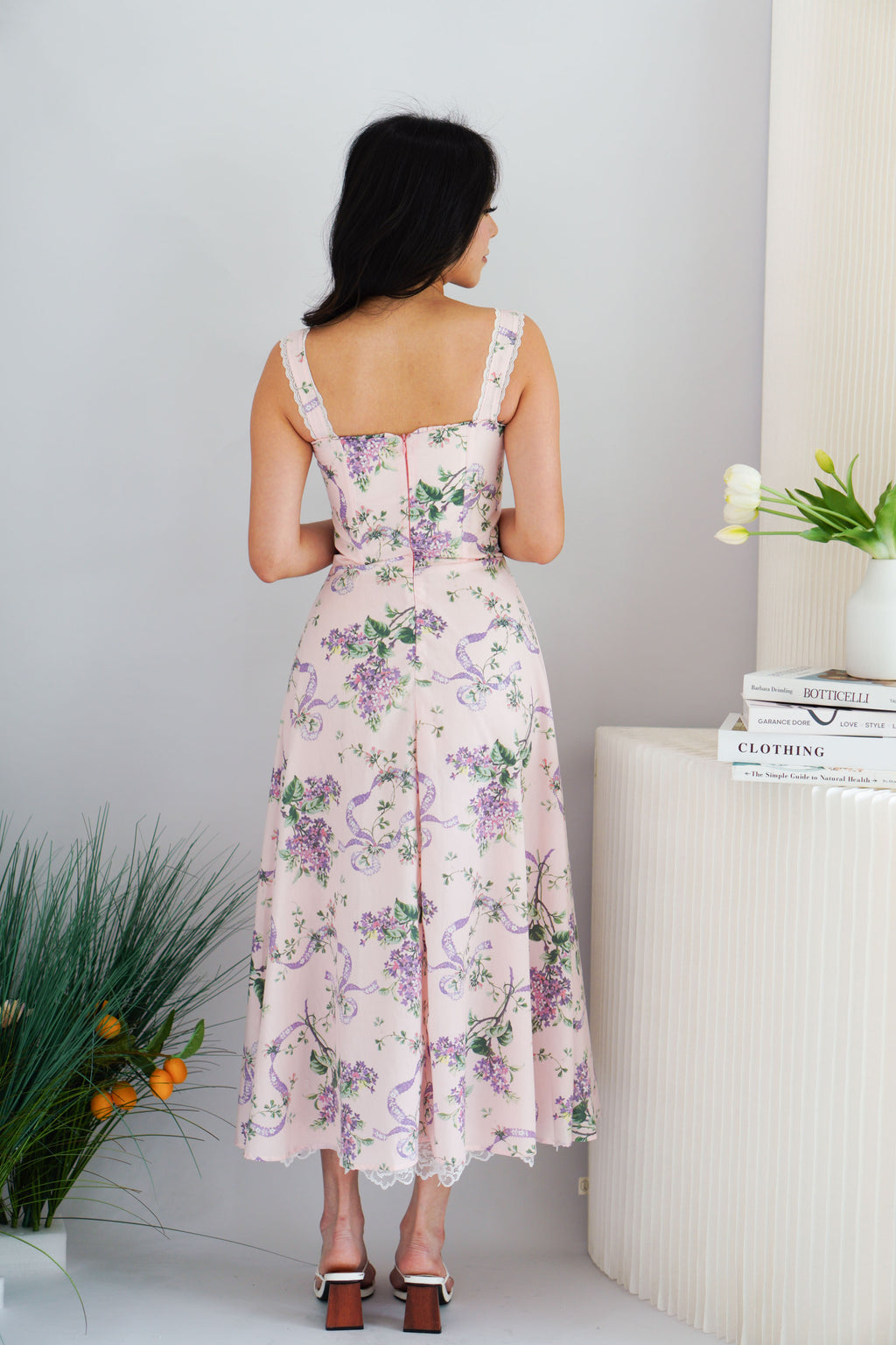 Lisette Floral Lace Maxi A-Line Dress in Pink